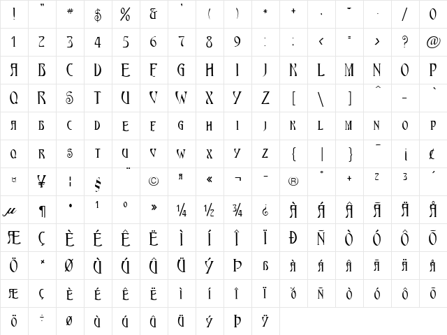 Ambrasyo Becker Normal  glyph index