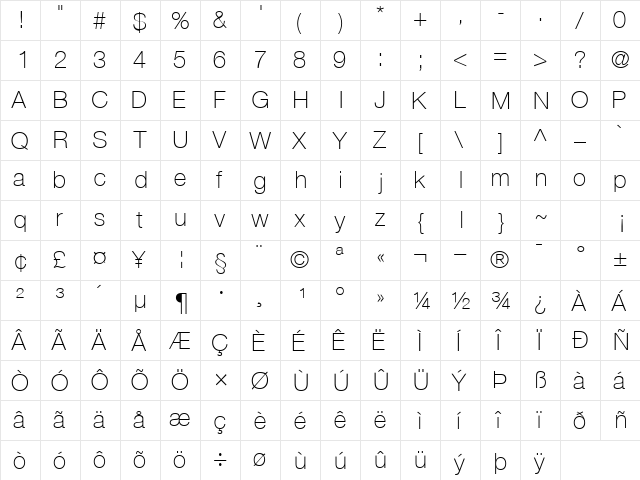 ContextRepriseThinSSK Regular  glyph index