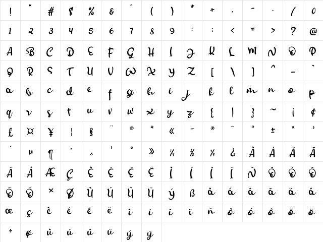 Smoothy Regular  glyph index