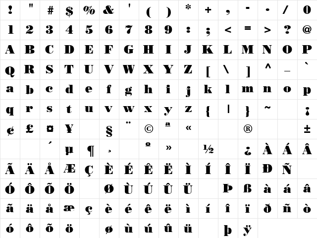 Marooned 4 Regular  glyph index