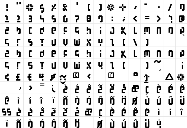 BauHouse Regular  glyph index