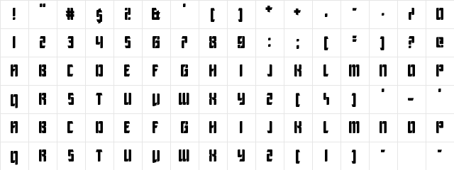 League of Extraordinary Justice Regular  glyph index