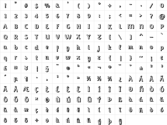 Jackie-Block Regular  glyph index