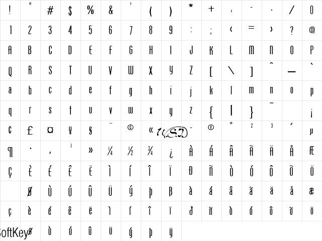 Protege Regular  glyph index