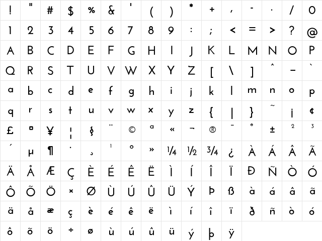 Josefin Sans Bold  glyph index