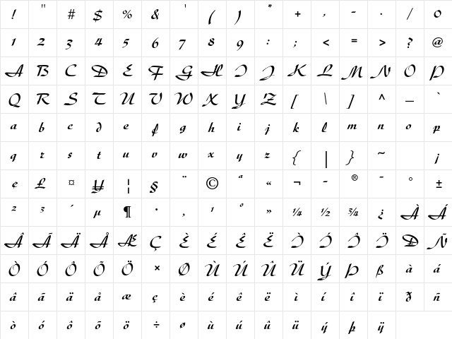 Diskus LT Std Bold  glyph index