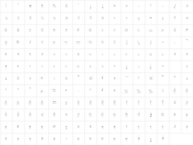KnomenOutlineCondensed Regular  glyph index