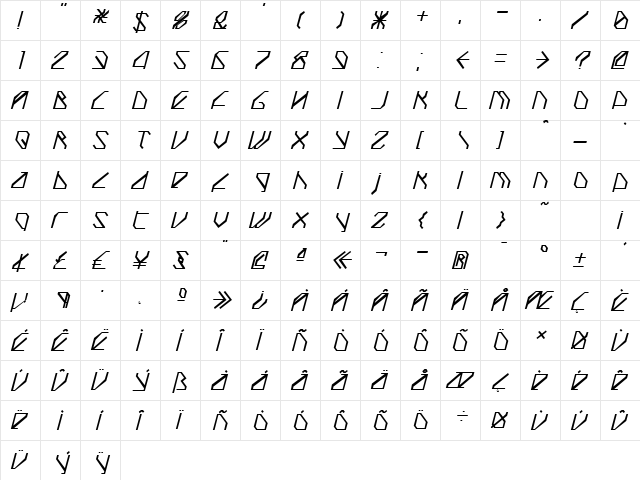 TechstepMedium Oblique Regular  glyph index