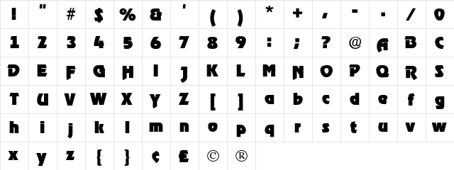 Clifton Heavy Regular  glyph index