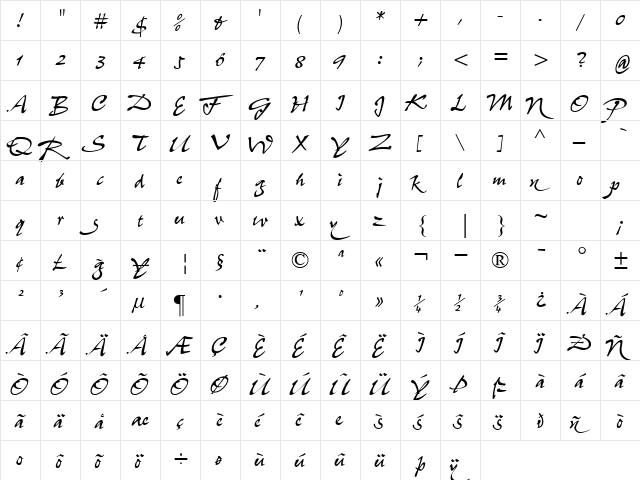 Ms Neely Regular  glyph index