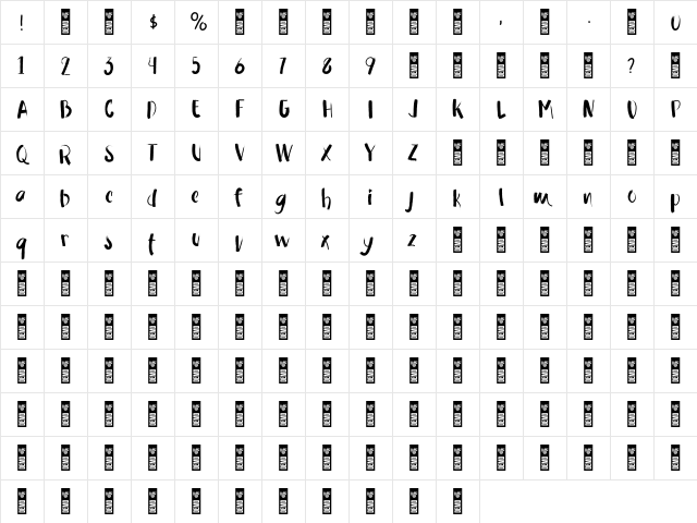 Rawmon demo Regular  glyph index