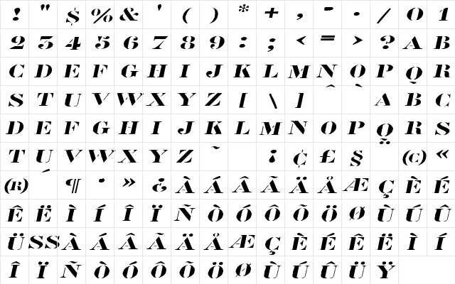 RoadcaseExtended Oblique  glyph index