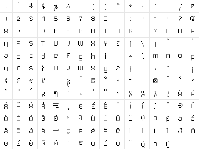 PixetlCondensed Regular  glyph index