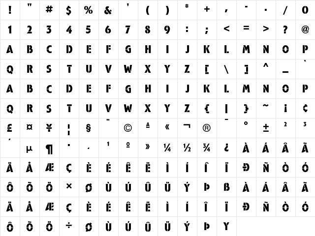 CampaignICG Regular  glyph index