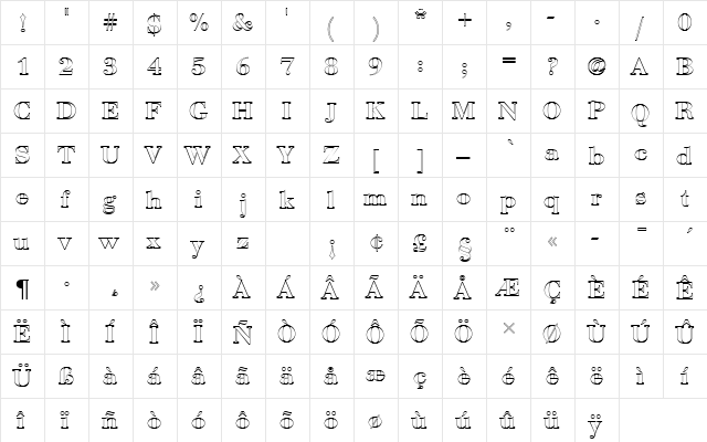 BauerBodDDemBolOu1 Regular  glyph index