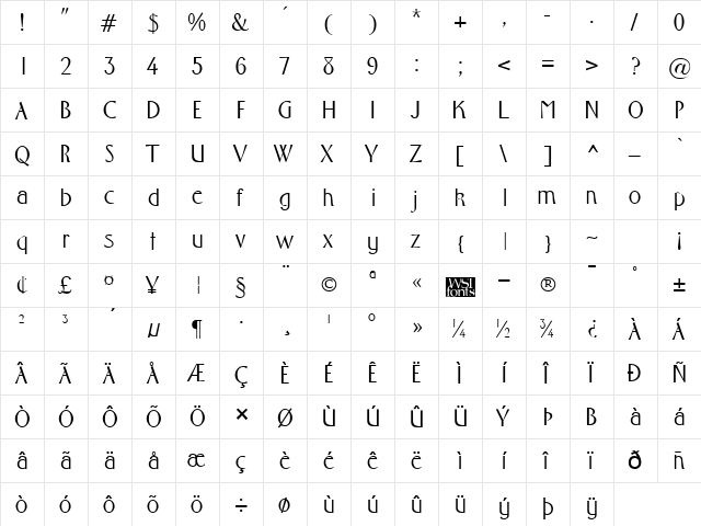 Foster Regular  glyph index