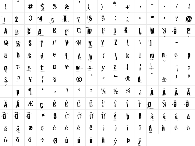 Moksha Regular  glyph index