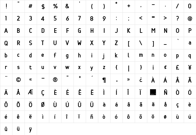Min Regular  glyph index