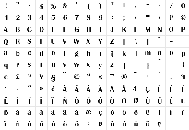 Grenoble-Serial-Medium Regular  glyph index
