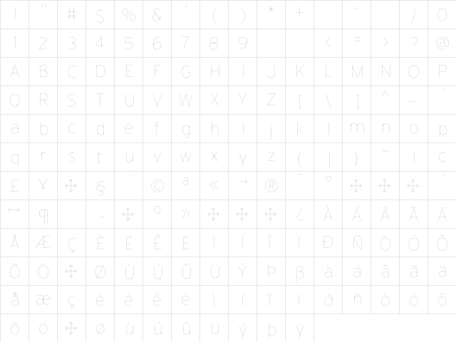 Interstate Hairline  glyph index