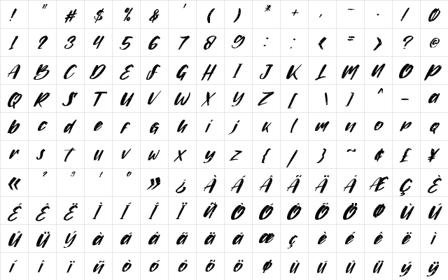 Livermore Italic Regular  glyph index