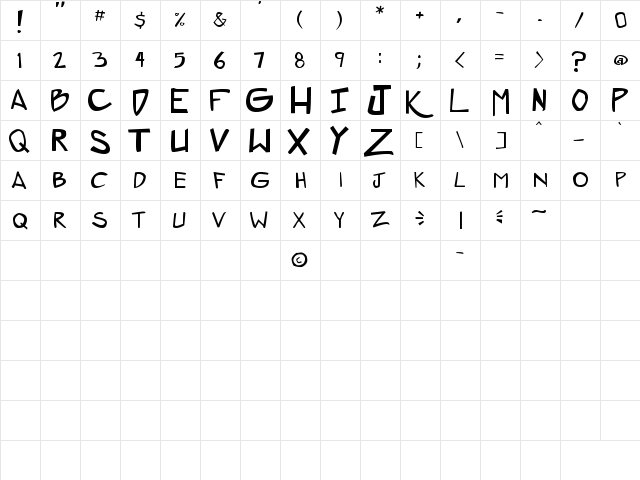ZeroGene Regular  glyph index