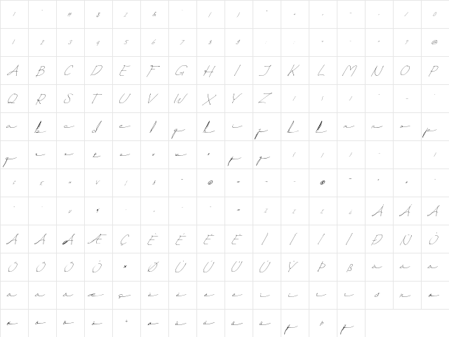 Hanie Regular  glyph index