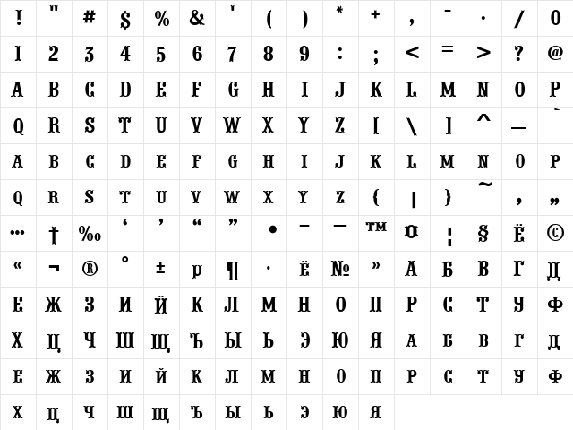 a_PresentumCpsNr Regular  glyph index
