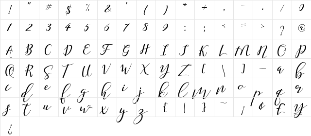 Shany Regular  glyph index