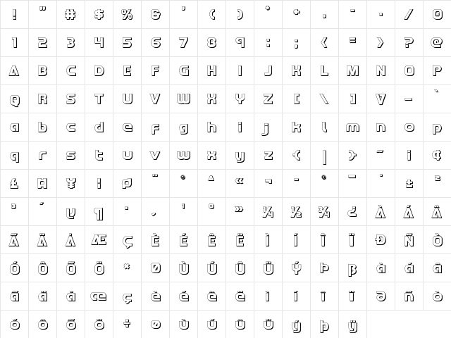 Redline 3D Regular  glyph index
