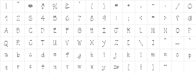 Lindsay Tinkertoy Regular  glyph index