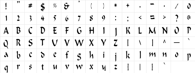 Merlin Condensed Regular  glyph index