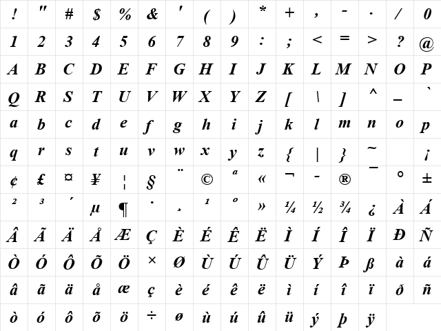 font237 Bold Italic  glyph index