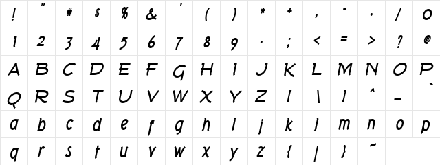 Harry Sad Regular  glyph index