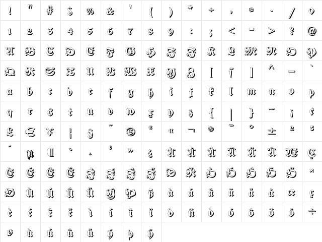 Fraktur Shadowed Regular  glyph index