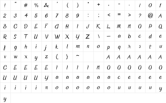 Oregon Point Regular  glyph index