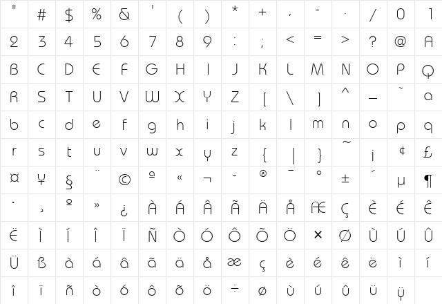 BauhausITC Light  glyph index