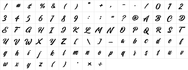 Coolkids - Script Typeface Regular  glyph index