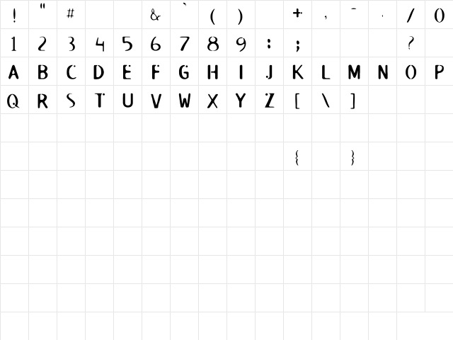 ROSWELL Regular  glyph index