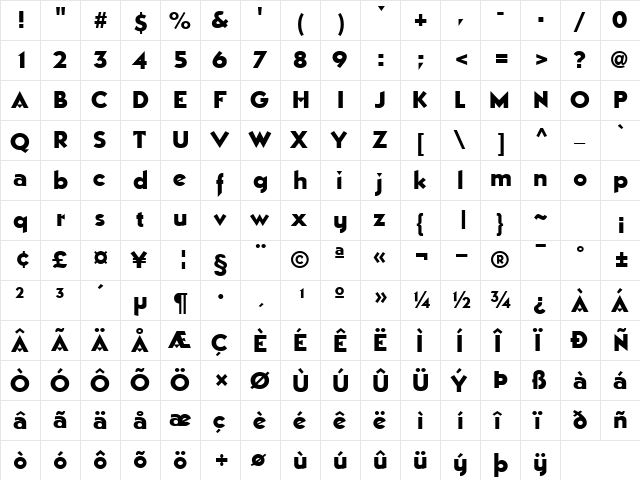 Manhattan Regular  glyph index