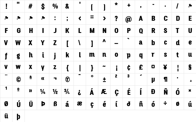 Octagen Black Black  glyph index