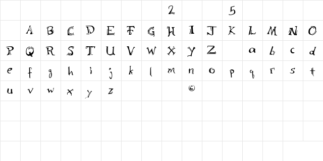 Bloomington Regular  glyph index