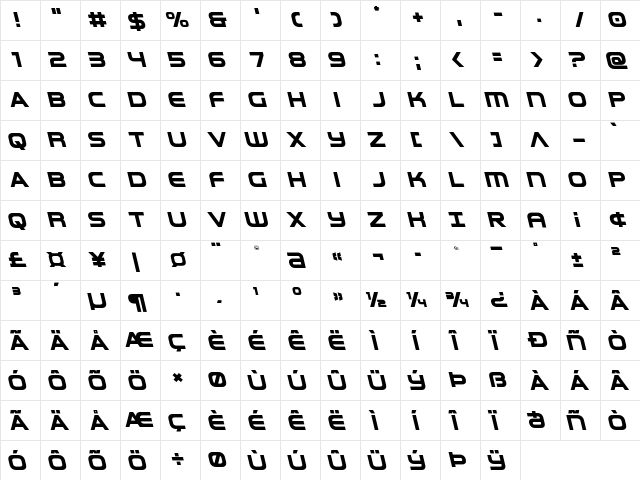 Omega Flight Leftalic Regular  glyph index