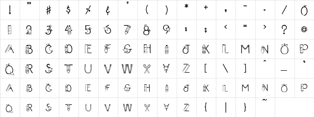 PC School Days Regular  glyph index