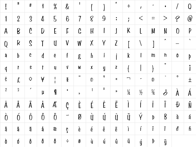 Simpson Condensed Normal  glyph index