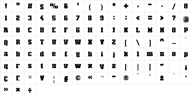 Amoba Regular  glyph index