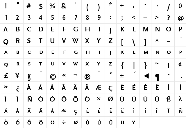 ADScalaSansCaps Bold  glyph index