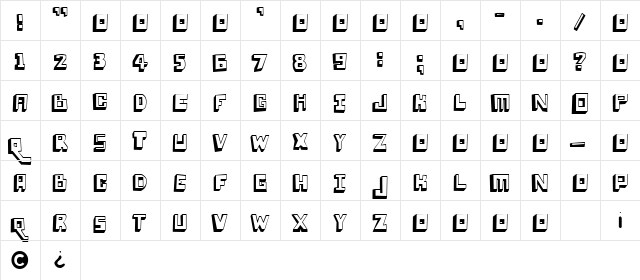 LoweryAuto Regular  glyph index