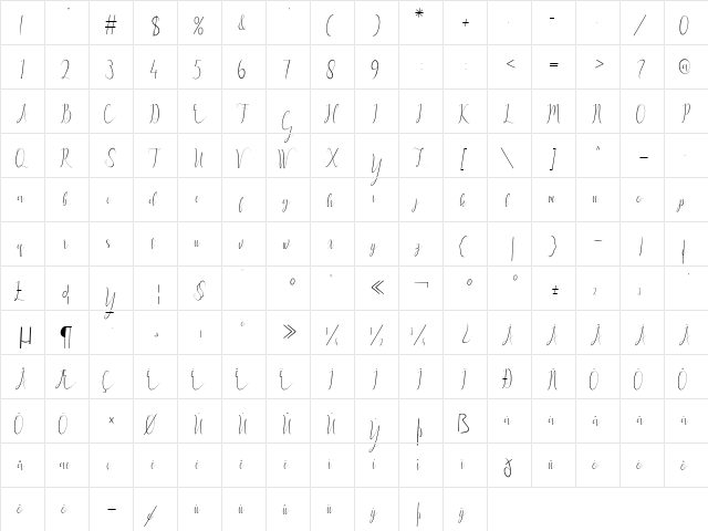 Legenda Regular  glyph index