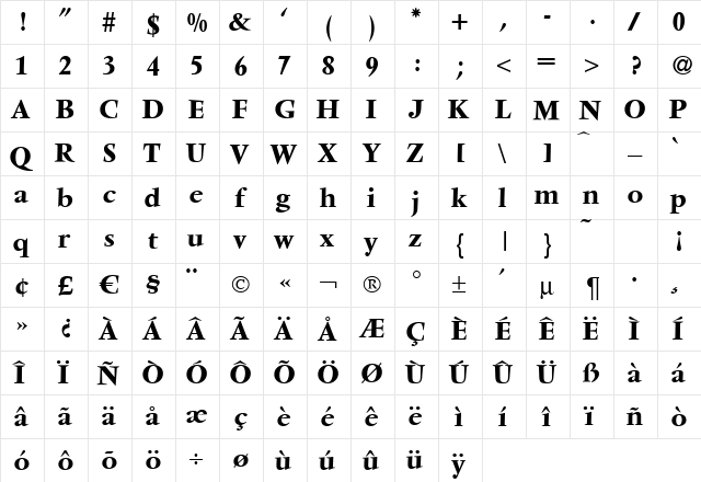 V691-Roman Bold  glyph index